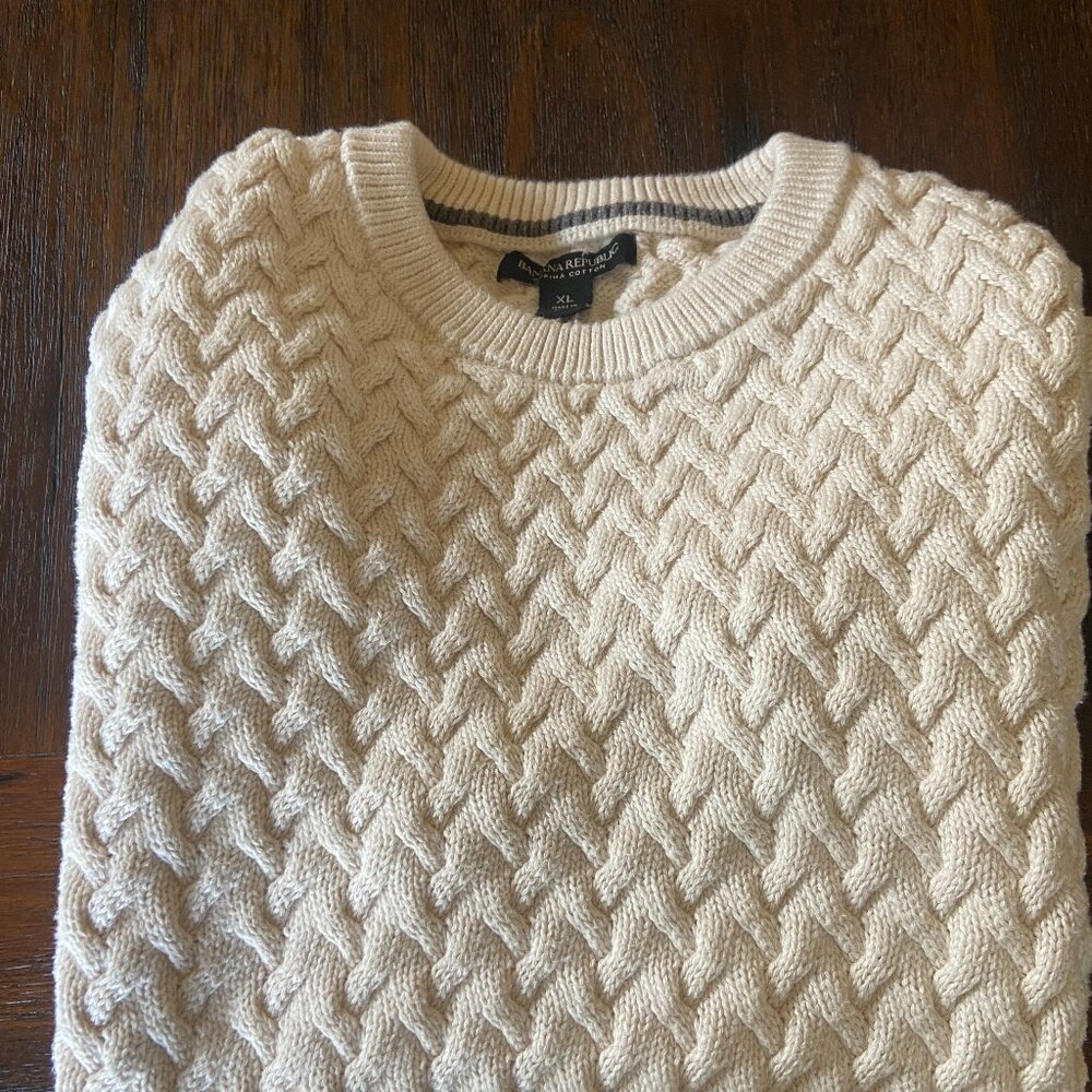 BANANA REPUBLIC cable knit crewneck sweater, 100% cotton, ivory, Men's XL